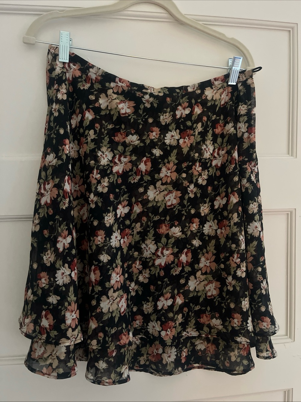 Express Black Floral Skater Skirt with Pink & Cream Flowers